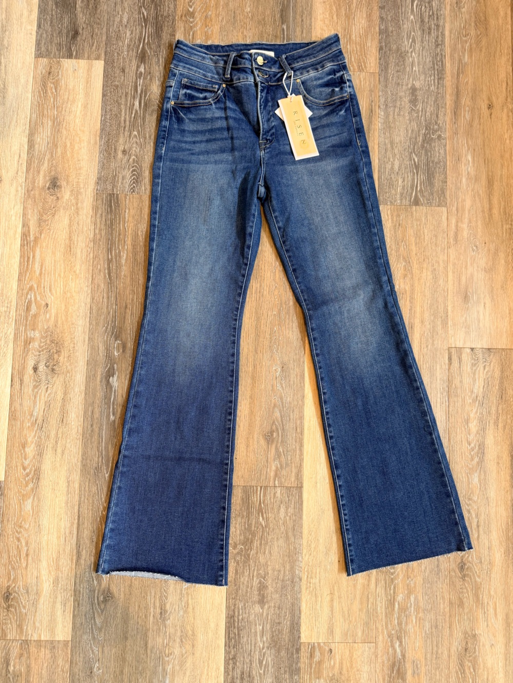RISEN Los Angeles High Rise Flare Jeans Size 11 NWT 33” Inseam Dark Wash